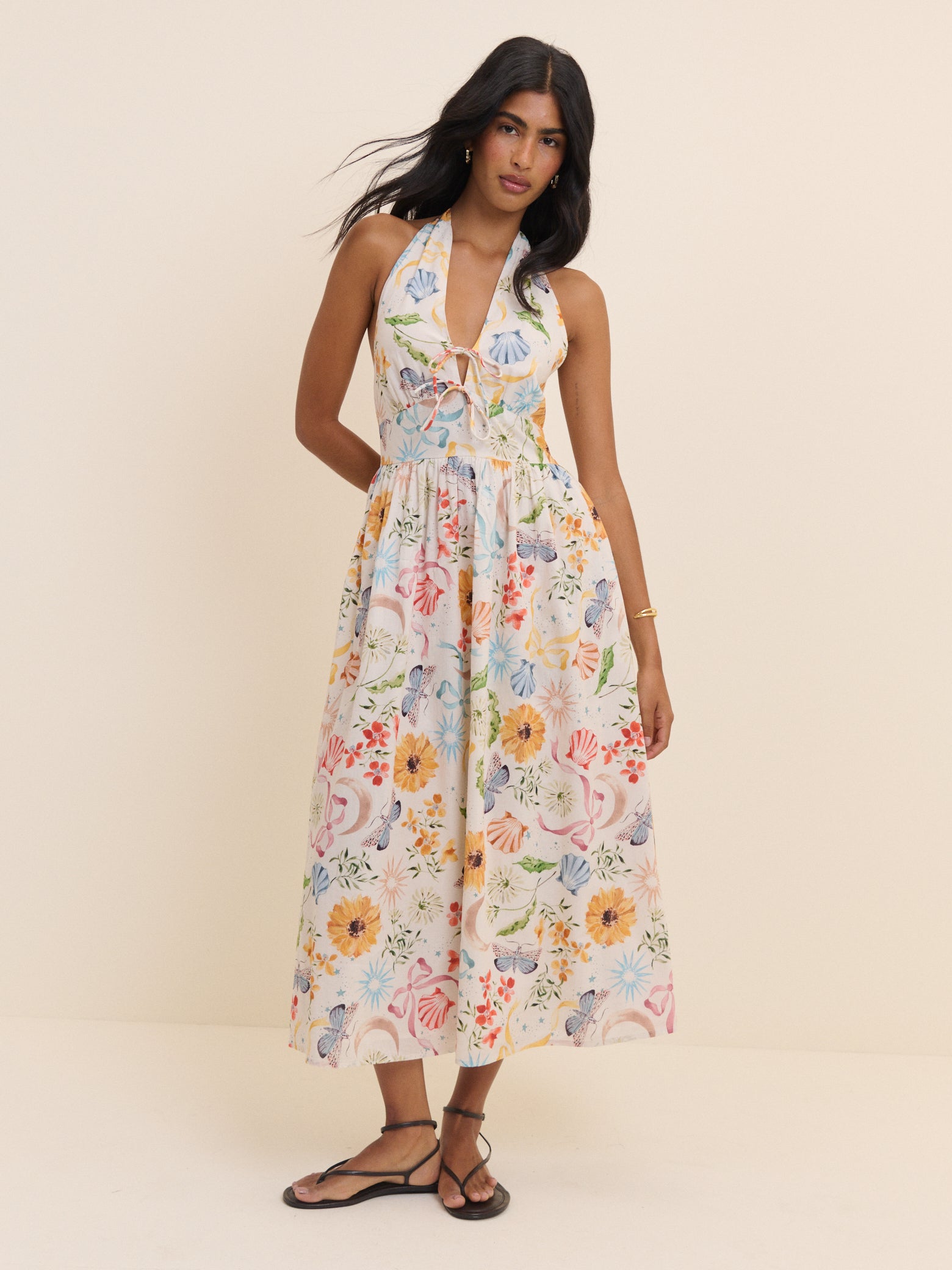 White Floral Halterneck Lilijana Midi Dress White Floral Halterneck Lilijana Midi Dress