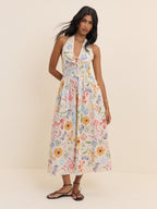 White Floral Halterneck Lilijana Midi Dress