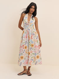 White Floral Halterneck Lilijana Midi Dress