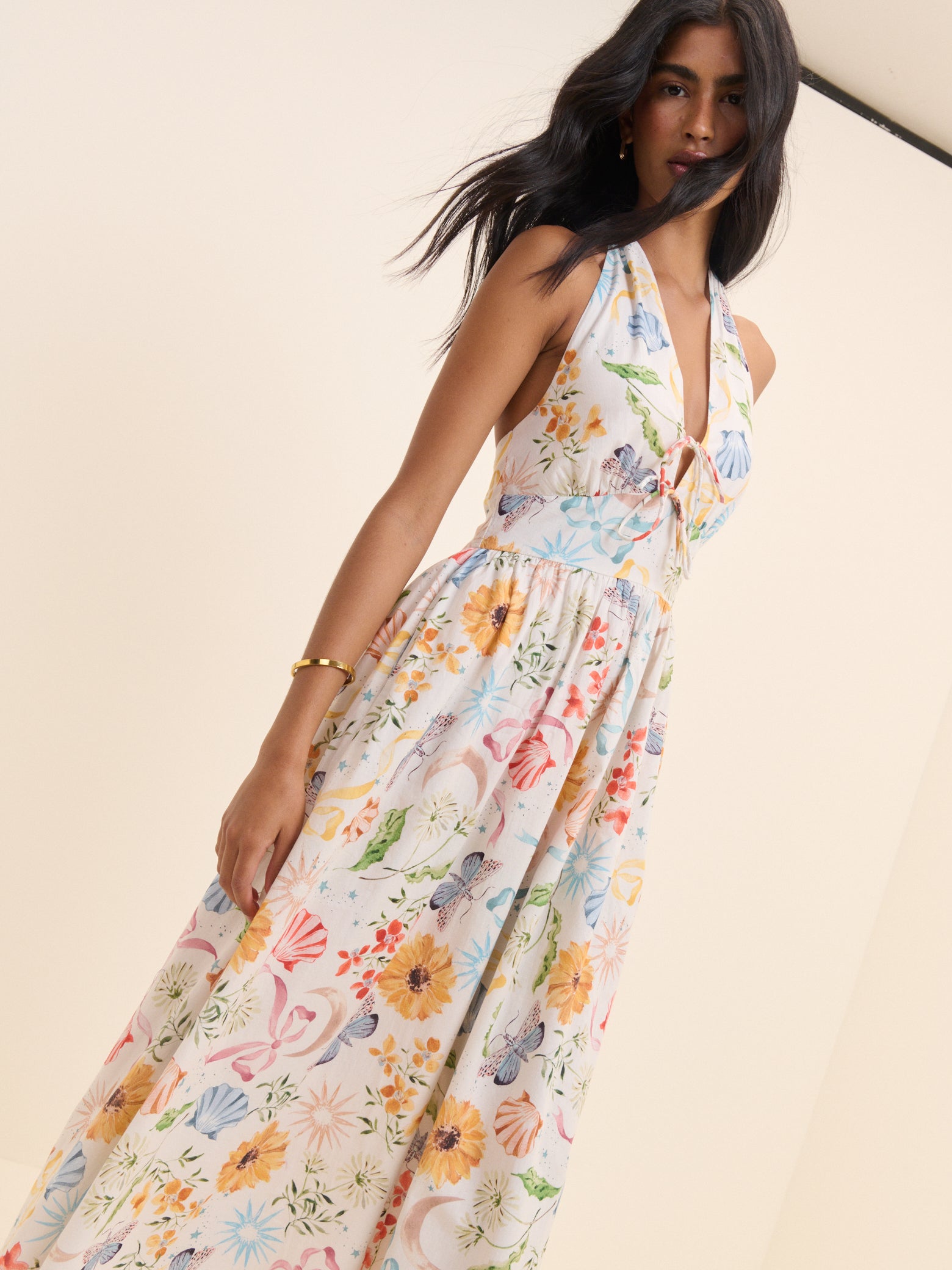White Floral Halterneck Lilijana Midi Dress