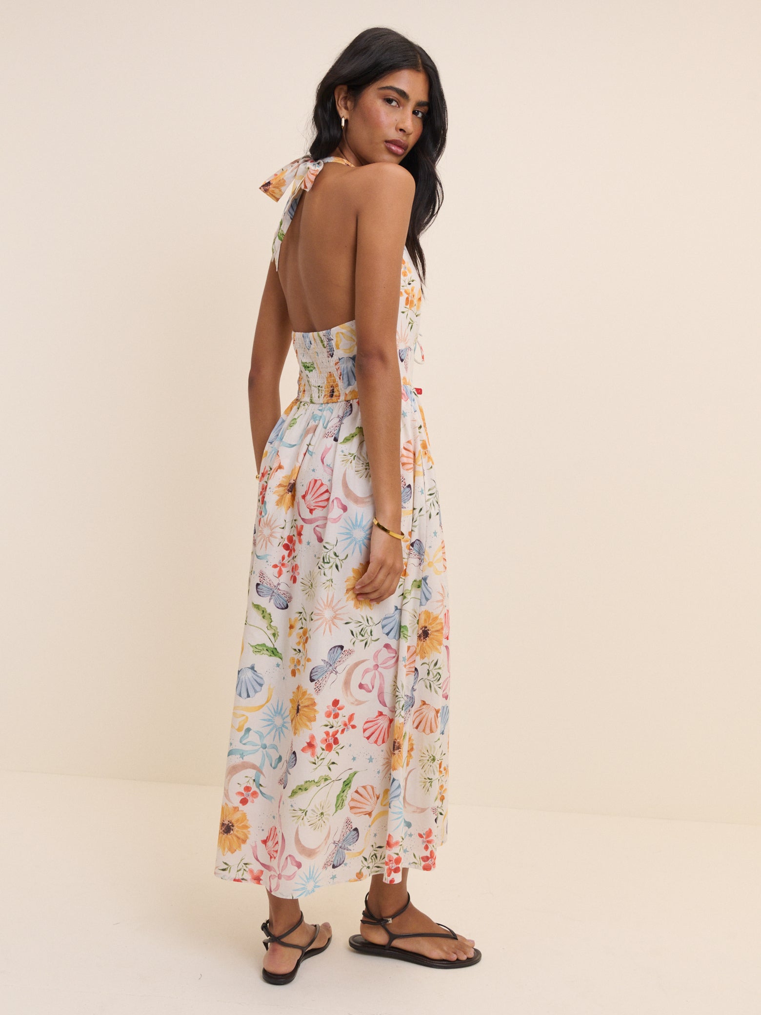 White Floral Halterneck Lilijana Midi Dress