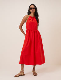 Red Halterneck Amber Midi Dress
