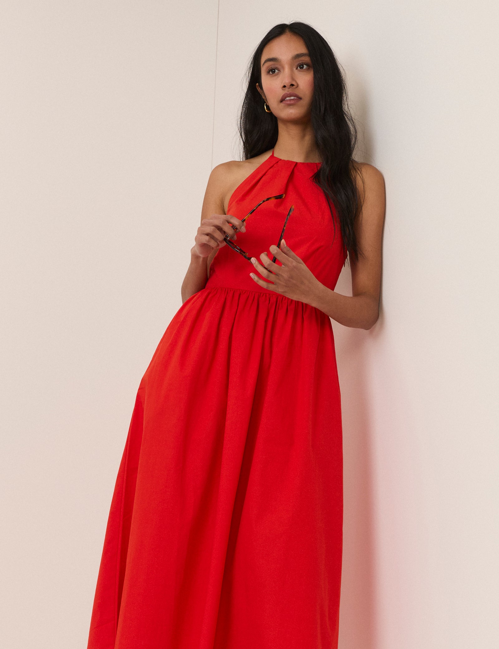 Red Halterneck Amber Midi Dress