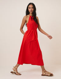 Red Halterneck Amber Midi Dress