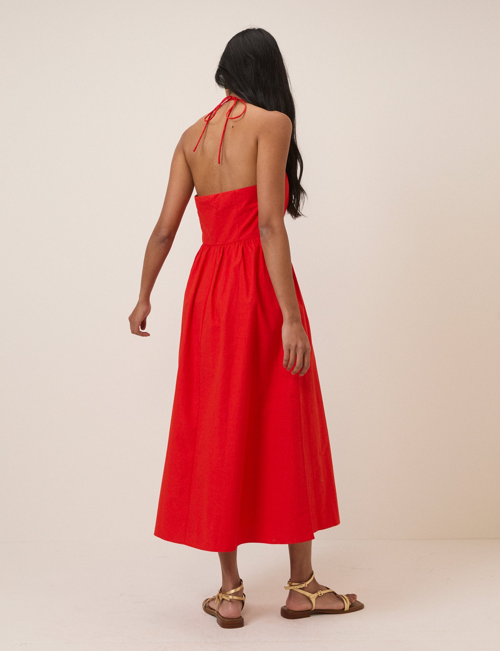 Red Halterneck Amber Midi Dress