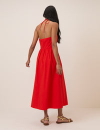 Red Halterneck Amber Midi Dress