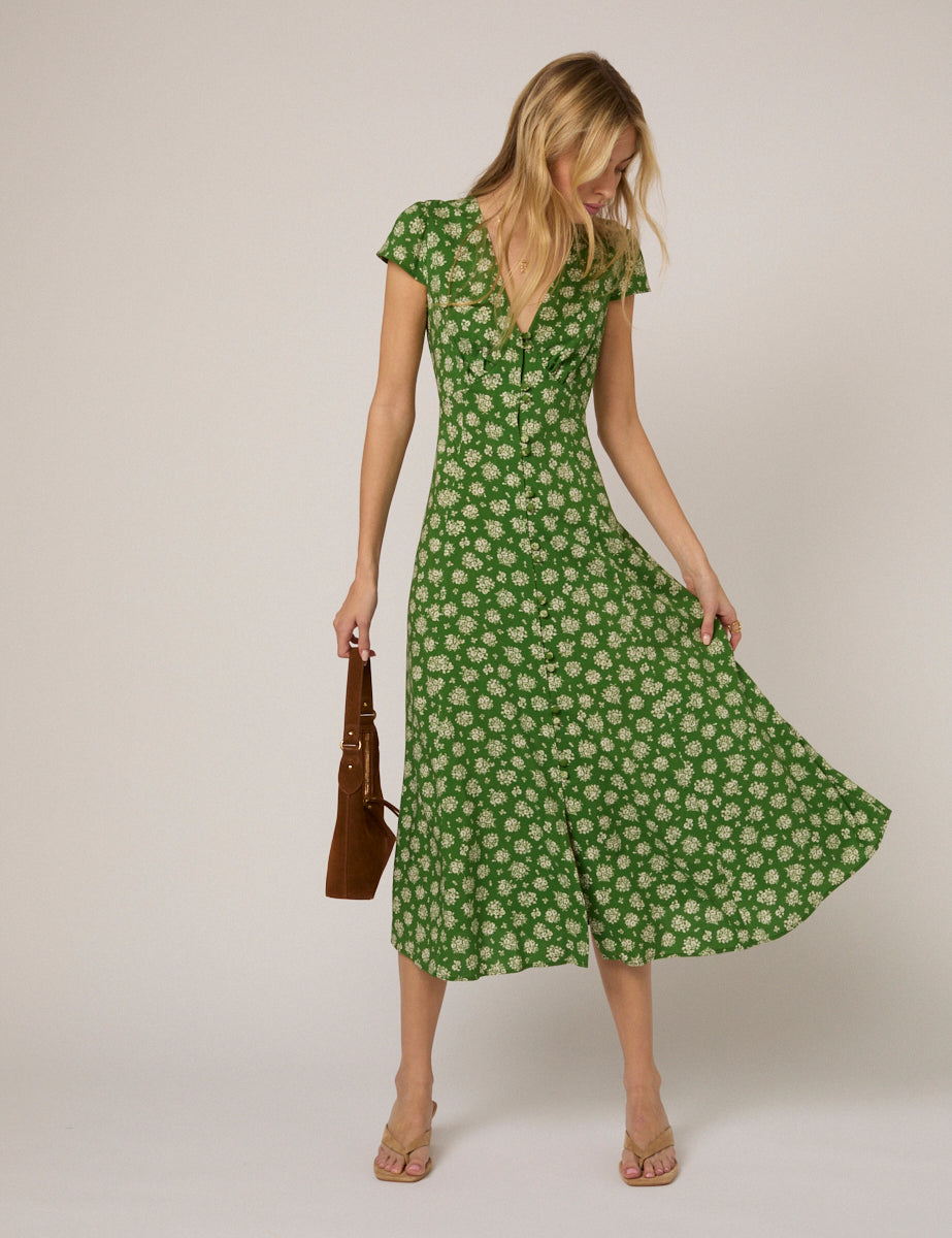 Green Floral Avery Midi Dress