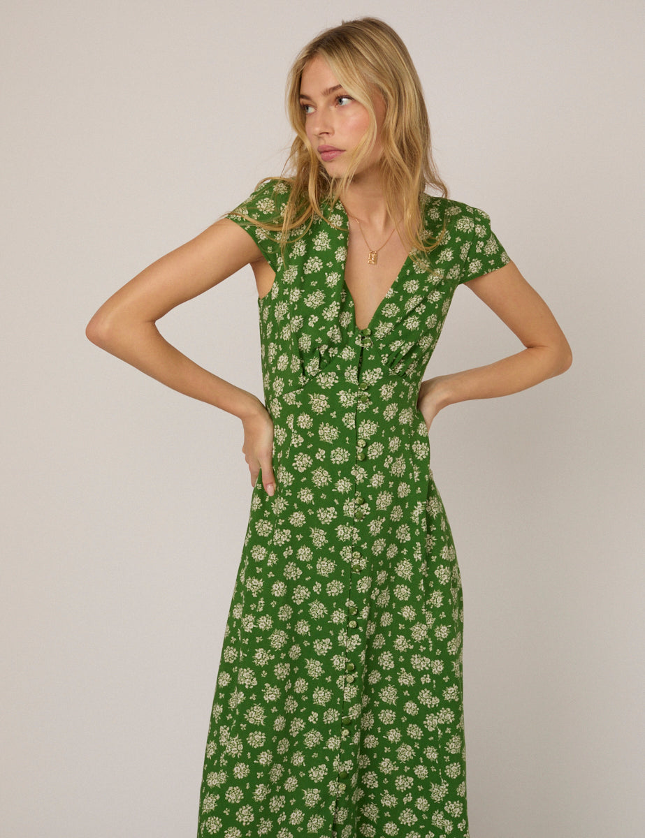 Green Floral Avery Midi Dress