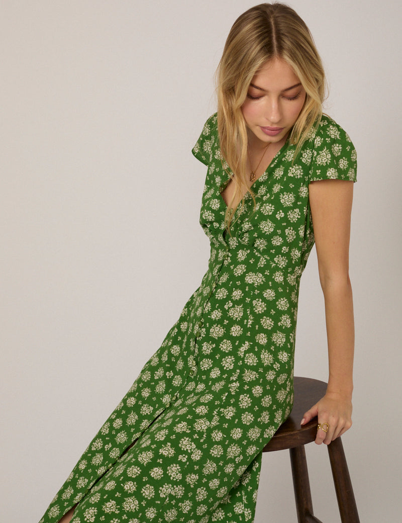 Green Floral Avery Midi Dress