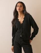 Black Wool Blend Crochet Trim Elodie Cardigan