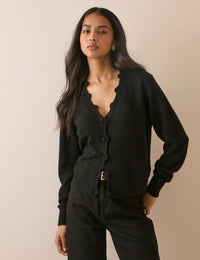 Black Wool Blend Crochet Trim Elodie Cardigan
