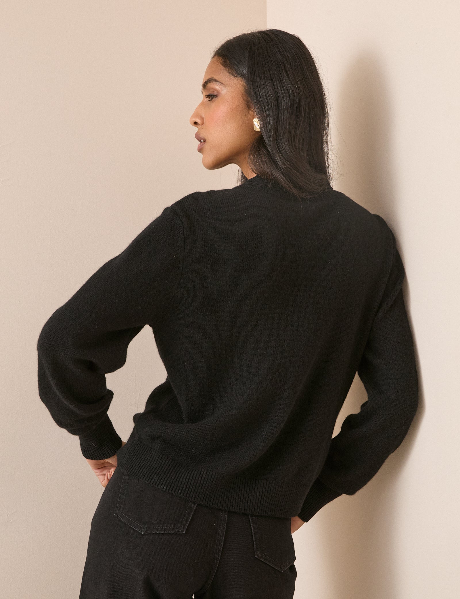 Black Wool Blend Crochet Trim Elodie Cardigan