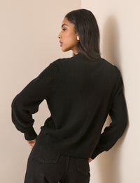 Black Wool Blend Crochet Trim Elodie Cardigan