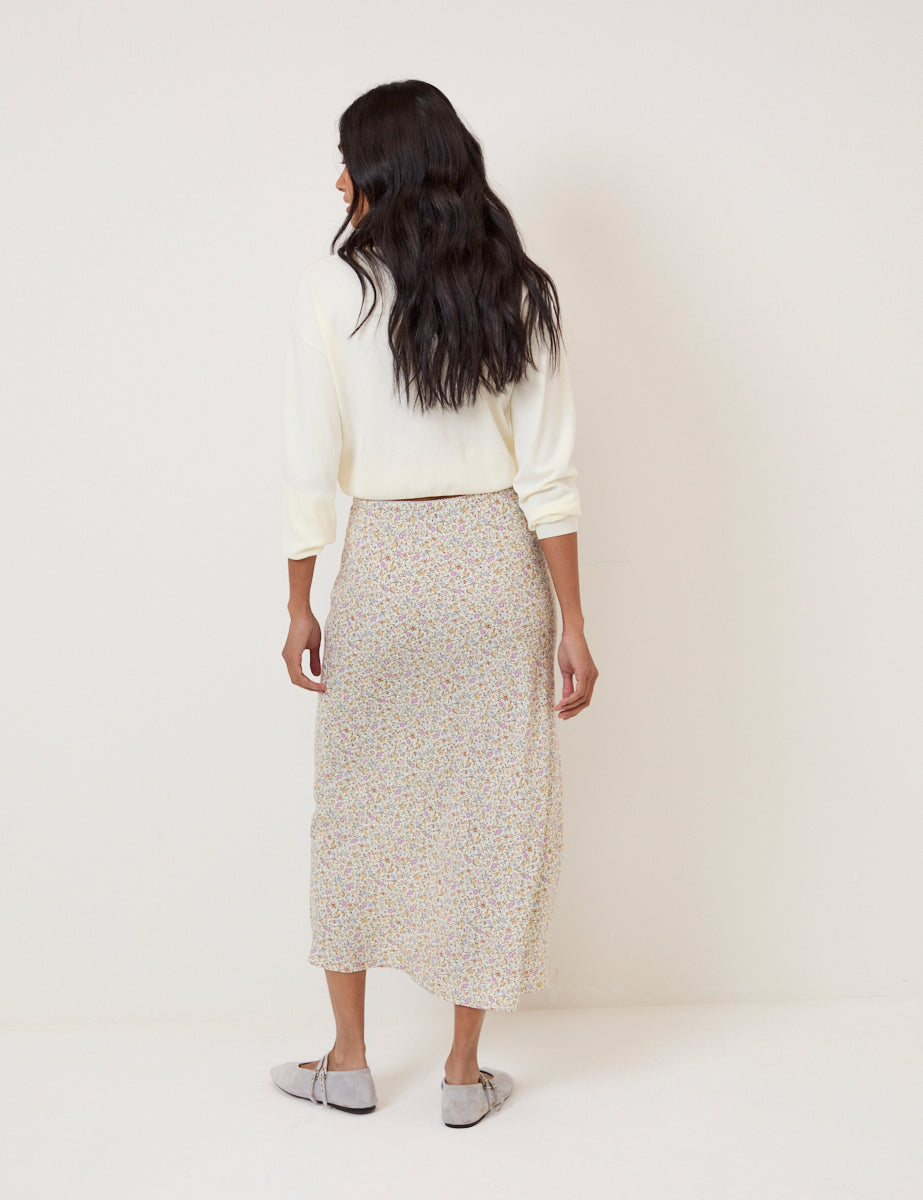 Cream Ditsy Floral Mila Midi Skirt