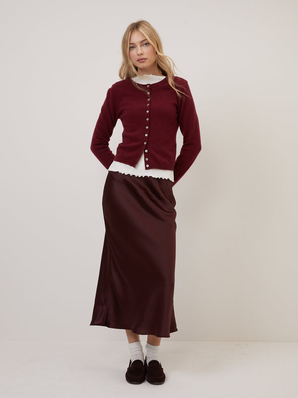 Burgundy Satin Mila Midi Slip Skirt