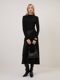Black Satin Mila Midi Slip Skirt