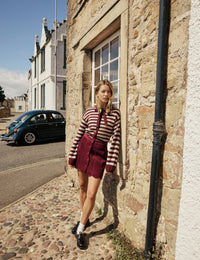 Burgundy Cord Scallop Trim Mini Skirt