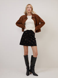 Black Floral Cord Mini Skirt