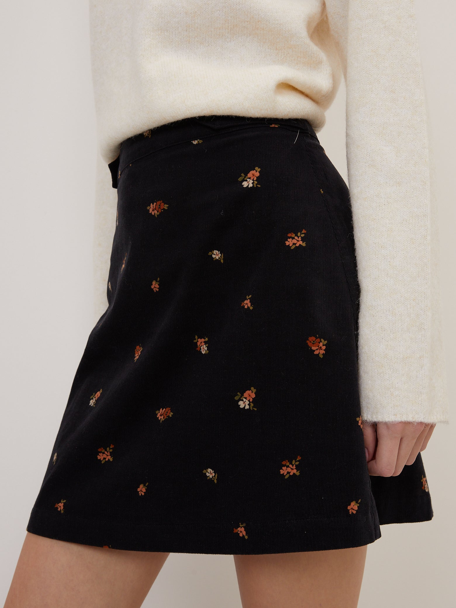 Black Floral Cord Mini Skirt