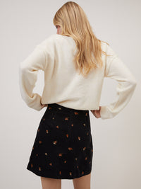 Black Floral Cord Mini Skirt