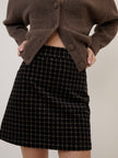 Black Cord Check Mini Skirt