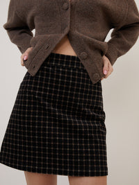 Black Cord Check Mini Skirt
