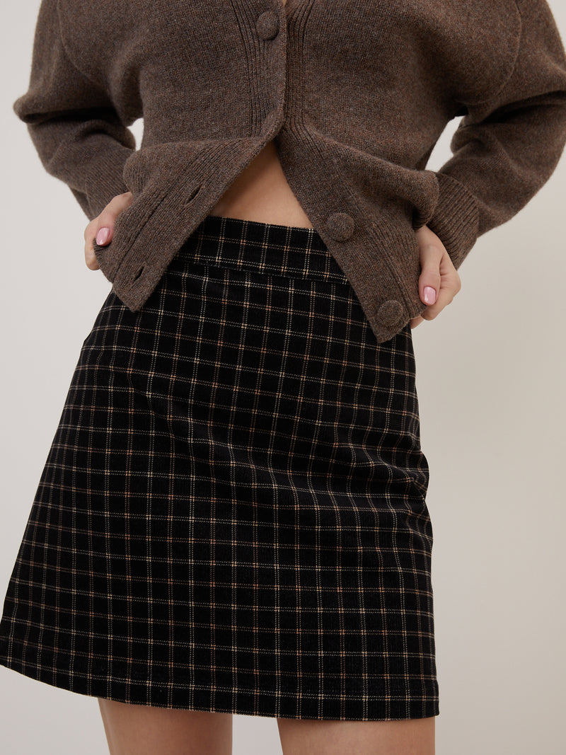 Black Cord Check Mini Skirt