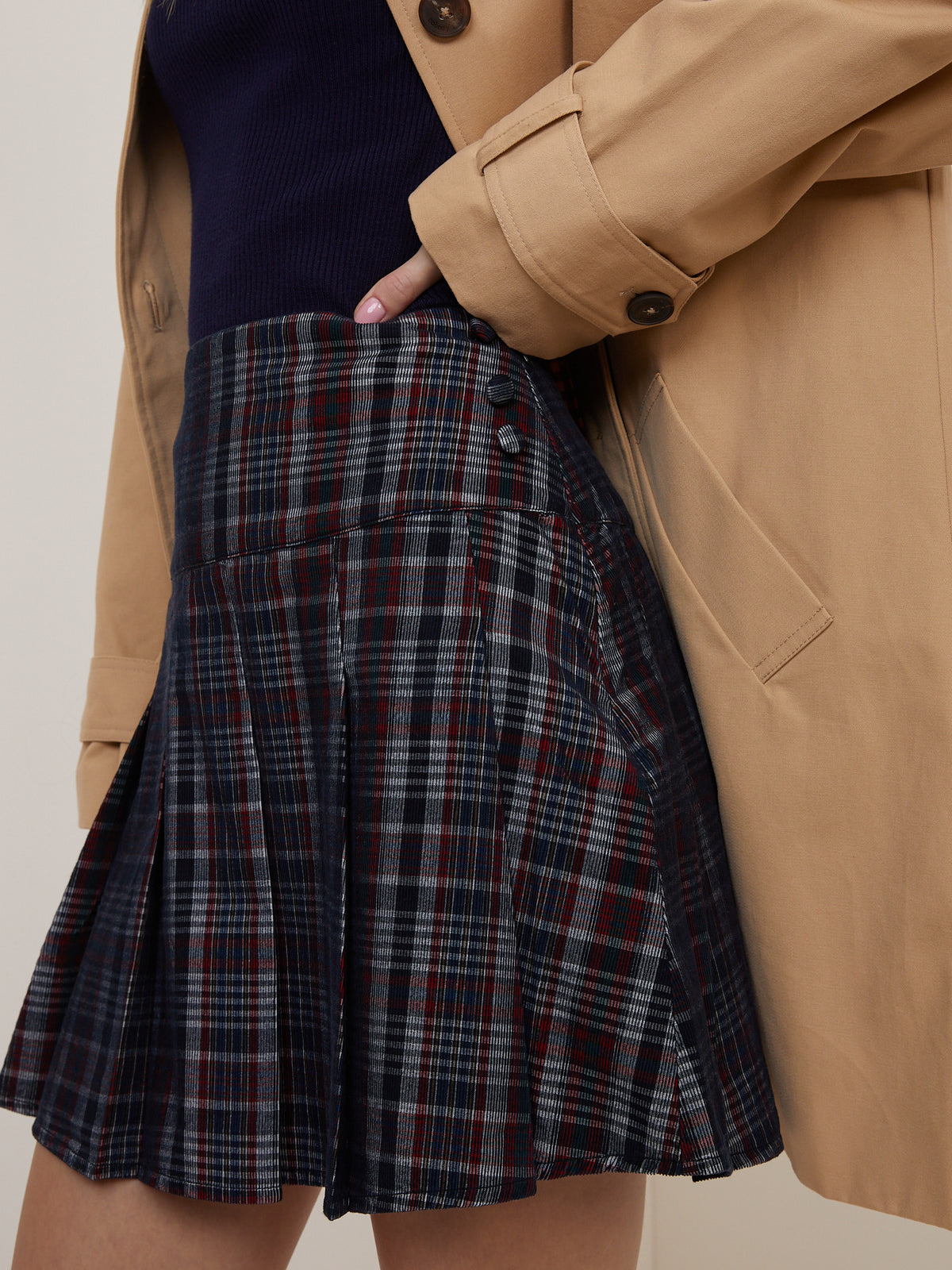 Navy And Red Tartan Mini Skirt
