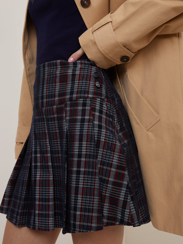 Navy And Red Tartan Mini Skirt
