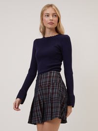 Navy And Red Tartan Mini Skirt