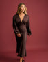 Brown V Neck Satin Allura Midi Dress