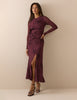 Burgundy Floral Long Sleeve Ruched Tammy Midi Dress