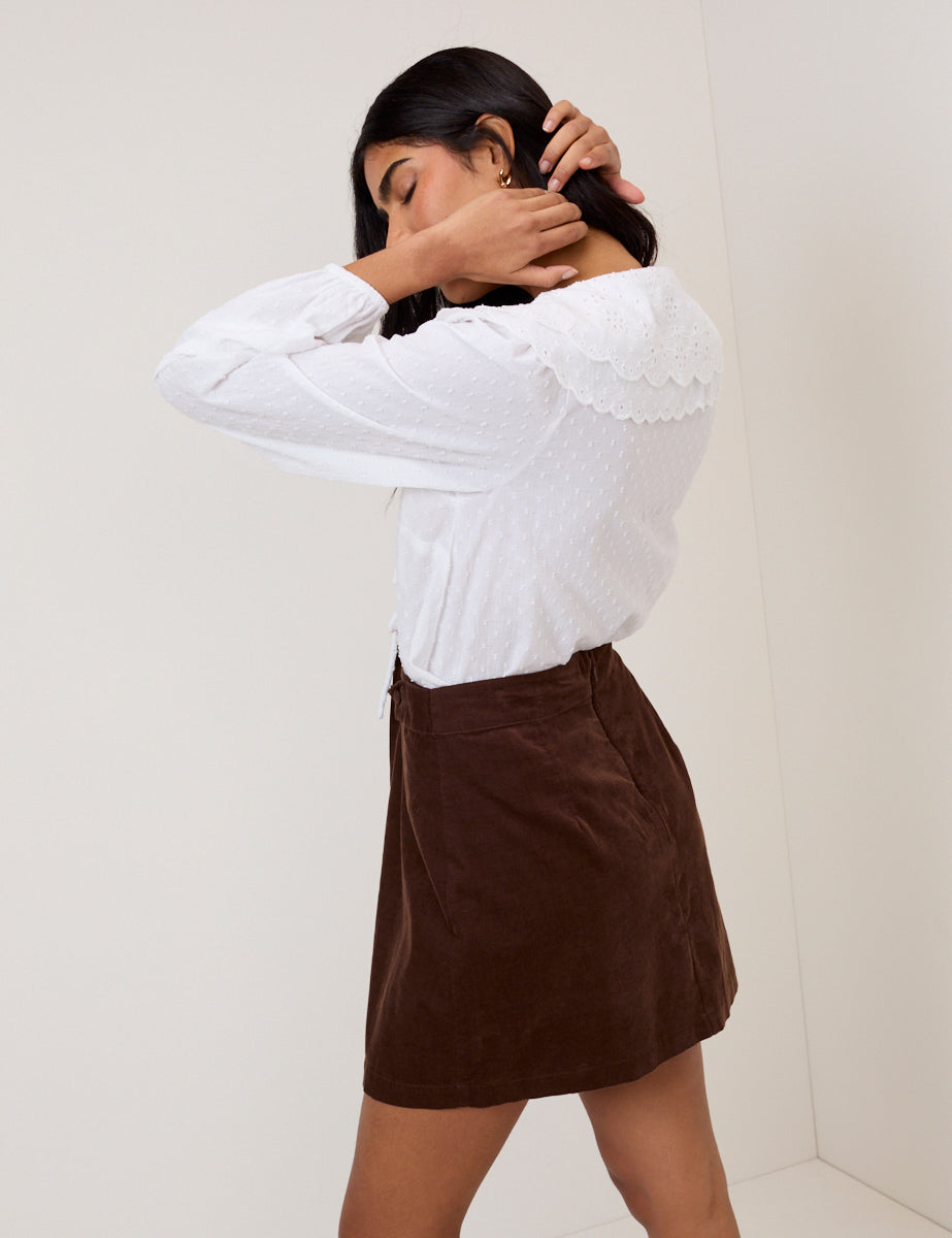White Peter Pan Collar Tie Front Blouse