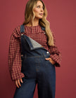 Red Check Shirred Peplum Blouse