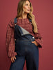 Red Check Shirred Peplum Blouse
