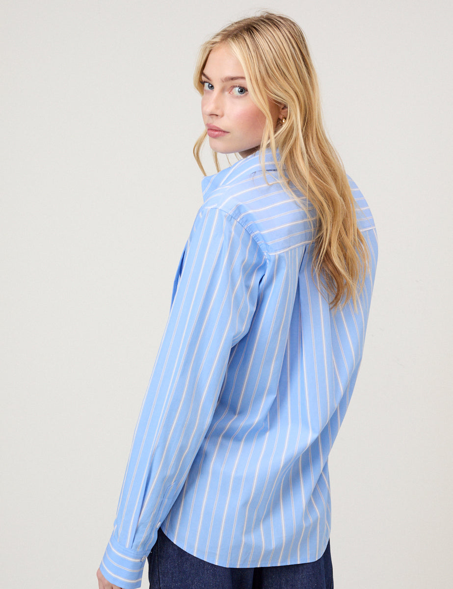 Blue Pinstripe Bow Collar Shirt