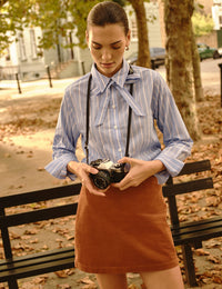 Blue Pinstripe Bow Collar Shirt