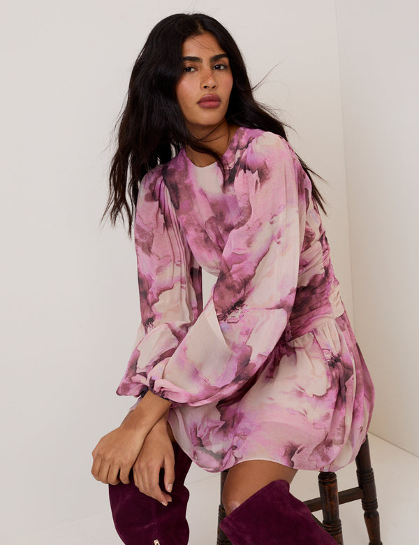 Pink Watercolour Floral Reese Mini Dress