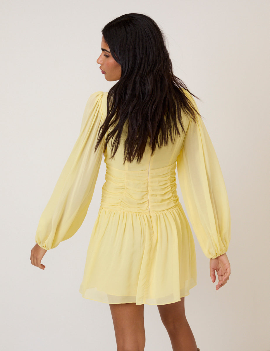 Yellow Balloon Sleeve Reese Mini Dress