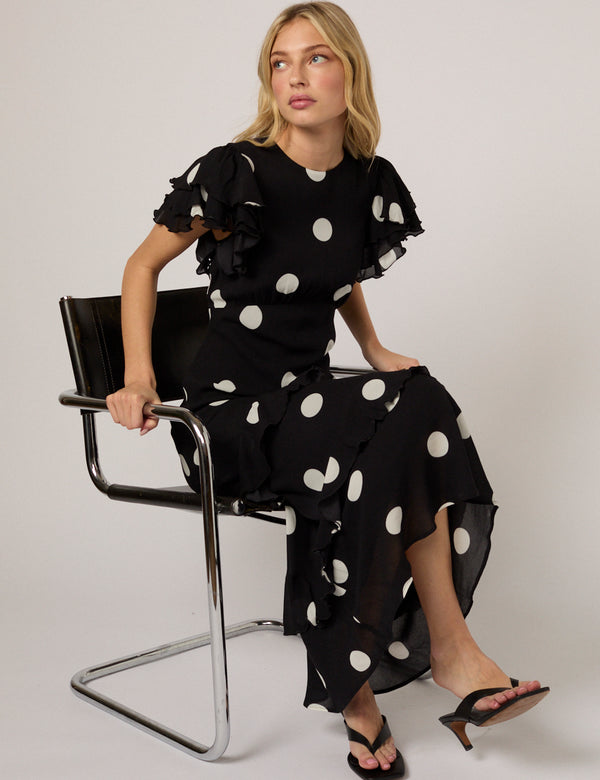 Black Polka Dot Marley Midi Dress