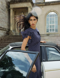 Navy Polka Dot Ruffle Marley Maxi Dress