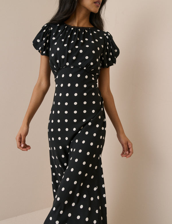 Black Polka Dot Sicily Midi Dress