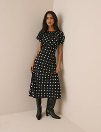 Black Polka Dot Sicily Midi Dress
