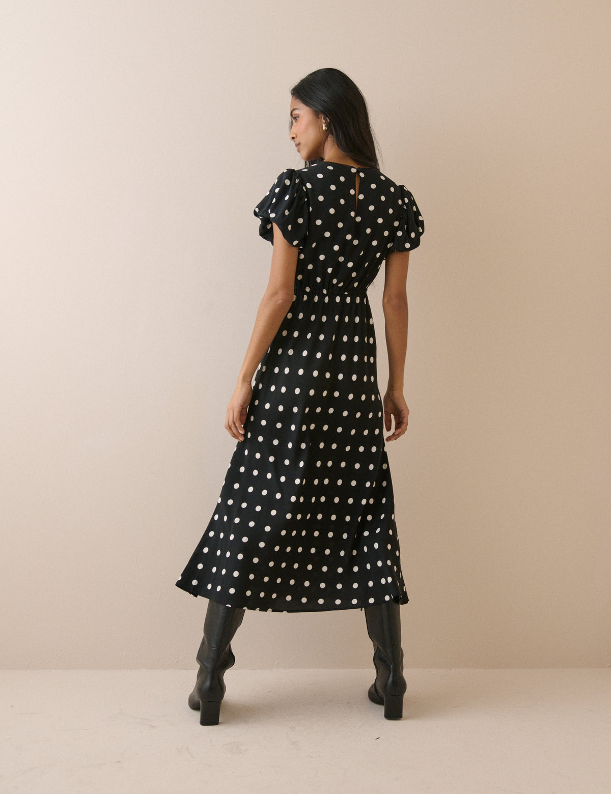 Black Polka Dot Sicily Midi Dress