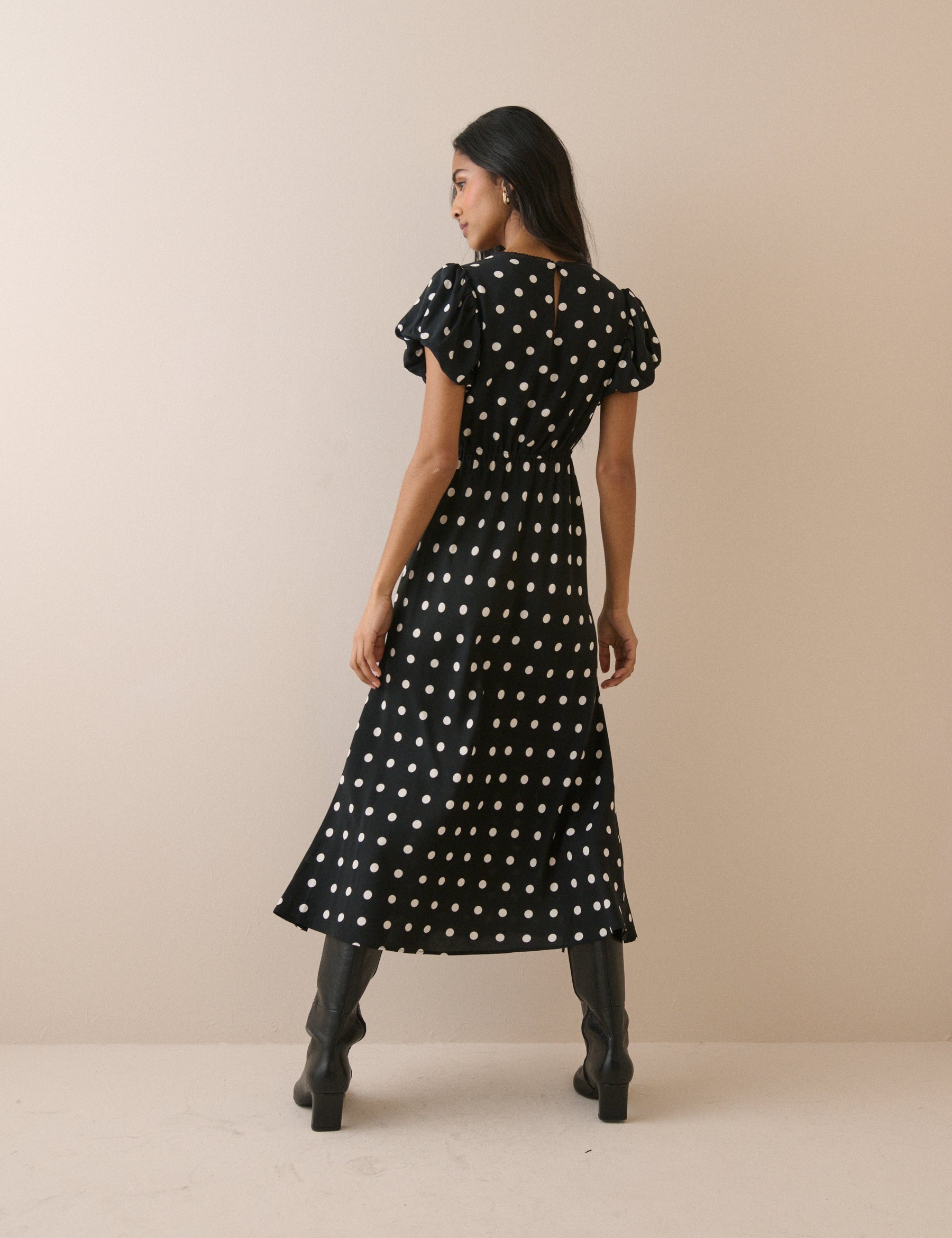 Black Polka Dot Sicily Midi Dress