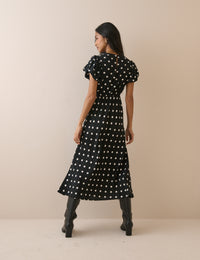 Black Polka Dot Sicily Midi Dress