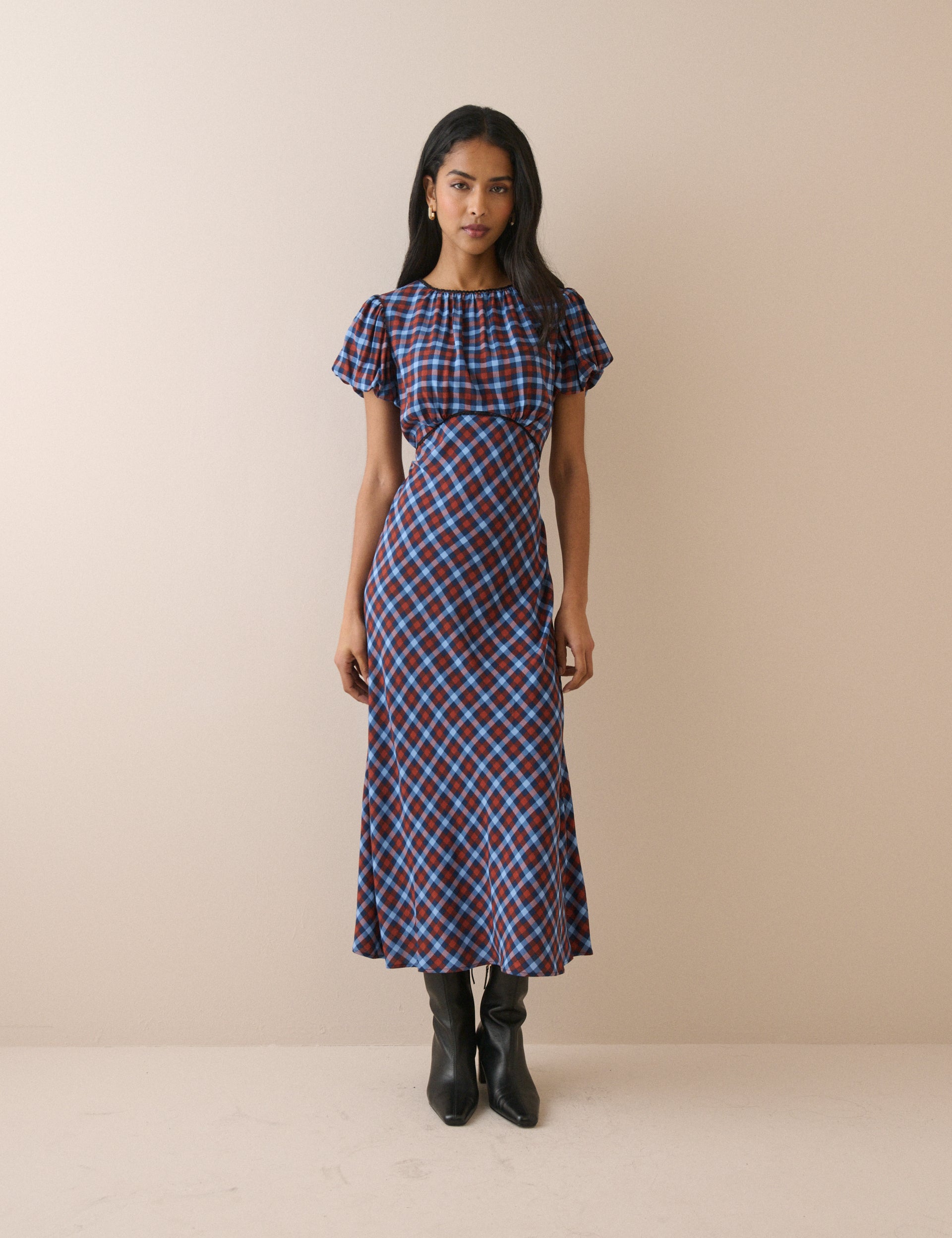 Lace Trim Sicily Midi Dress Short Puff Sleeve Empire | Nobody's Child