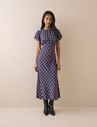 Blue and Red Gingham Sicily Midi Dress