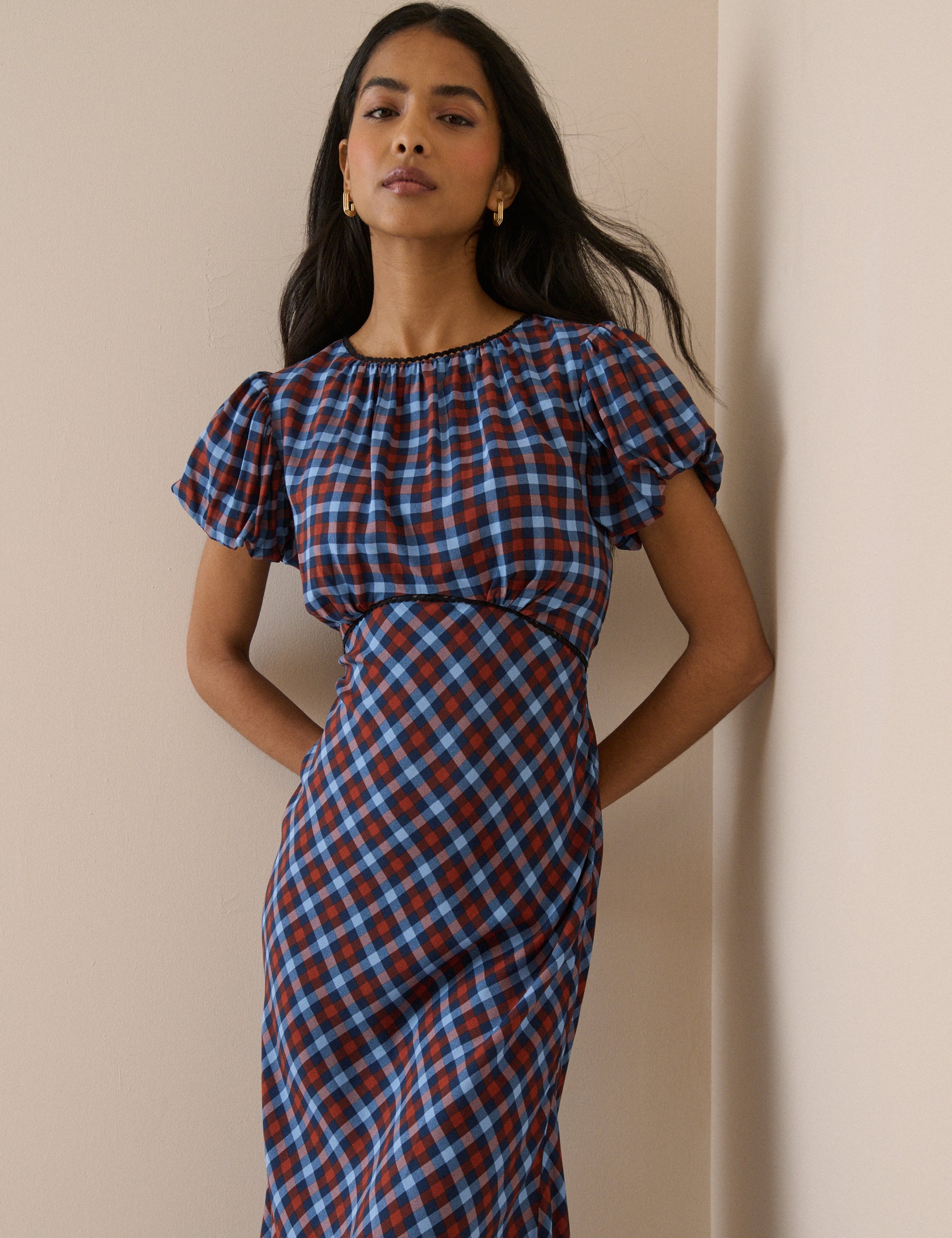 Blue and Red Gingham Sicily Midi Dress
