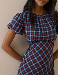 Blue and Red Gingham Sicily Midi Dress